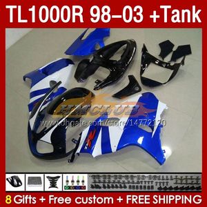 スズキTL-1000のタンクフェアリング1000 R 1000R SRAD 1998 1999 2000 2001 2002 2003ボディワーク162NO.69 TL-1000R TL1000 R 98-03 TL1000R 98 99 00 01 02 03フェアリングブルーホワイト