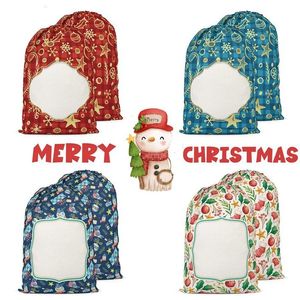Sublimation Santa Sacks Party 호의 크리스마스 개인화 된 버팔로 격자 무늬 Xmas 드로우 스트링 캔디 가방 선물 도매