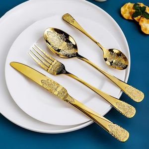 Set di posate 1/4 pezzi Set di posate da cucina Unico europeo oro lucidato a specchio argenteria coltello forchetta cucchiaio posate da tavola