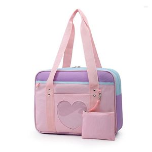 ダッフェルバッグ2022日本の透明なハートJKユニフォームItabagショルダーバッグ女性PUレザートートロリータ女の子かわいいピンクの旅行ハンドバッグ
