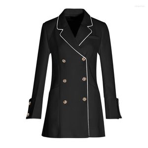 Damskie garnitury vSue Women Black Notch Flar Blazer Long Rękaw z podwójnym piersi w stylu Anglii płaszcz w stylu C0519