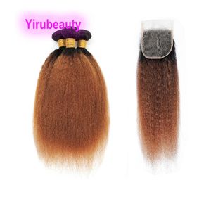 Brazilian Human Hair 3 Bundles With 4X4 Lace Closure 1B 30 Kinky Straight Double Wefts Free Part Peruvian Indian Malaysian 10-30inch