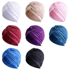 Moda Setina Setin Baço de turbante de nó para mulheres cor comum Hijab Hijab lenço de cabelos Índia Caps Chemo Caps Soft Turbante