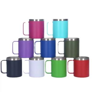 12oz Coffee Mug With Handle Stainless Steel Reusable Double Wall Vacuum Beer Travel Cup Tumbler Powder Coated Forest Sliding Lids