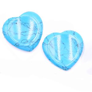 Natural Blue Turquoise Palm Stone Crystal Healing Gemstone Decoration Worry Therapy Heart Shape