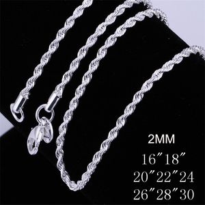 Collana a catena con corda intrecciata in argento sterling per uomo Collana da donna da 2 mm 16 18 20 22 24-30 pollici Gioielli di moda che fanno accessori fai da te