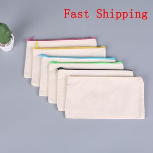 Blank Makeup Bag Canvas Zipper Pen Pencil Cases Sublimation Cosmetic Bag Multipurpose Travel Fashion Handbag Pouches