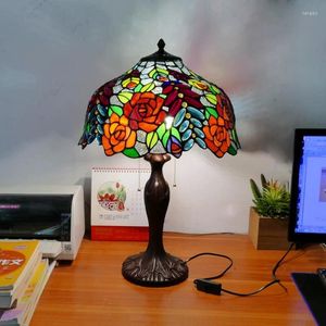 Table Lamps 40cm Tiffany Lamp Aolly Base Color Glass Lampshade Lighting Creative Retro