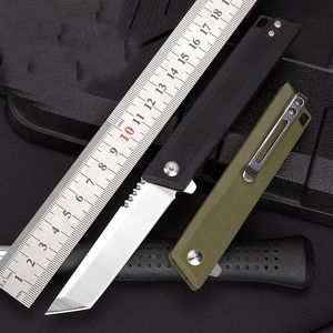 1pcs r1023 Flipper складной нож D2 Satin Tanto Point Blade G10 G10 Handing Ball Warning Fast Open Fall Polder Newer