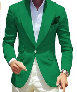 Mode Grün Männer Hochzeit Smoking Bräutigam Tragen Spitze Revers Slim Fit Männer Blazer Prom Abendessen Kleid Formelle Kleidung Nach Maß