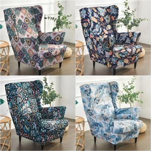 Chair Covers Floral Printed Wing Cover Stretch Spandex Armchair Slipcover For Living Room Non Slip Sofa With Seat Cushion