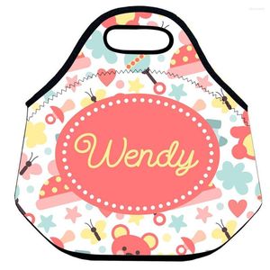 Storage Bags Personalized Lunch Bag For School Kids Custom Name Exclusive Tote Washable Soft Neoprene Lunchbox
