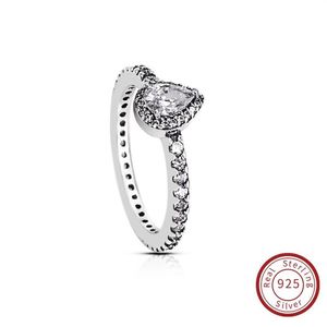 REAL 925 Sterling Silver Cz Diamond Ring med logotypen Pandora Style Radiant Teardrop Ring Engagement Smycken för kvinnor 196254CZ305K