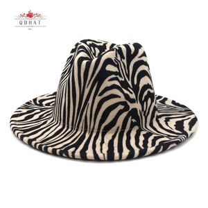 Beanie/Skull Caps Qbhat Zebra Mönster Artificial Wool Felt Fedora Hats Fashion Women Män stora Brim Jazz Party Cap Panama Style Cowboy Hat T221013