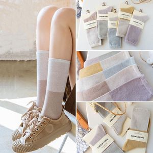 Women Socks Korean Style Women's Elastic Gold and Silver Pile Japanese Long Tube Contrast Color Thin Autumn