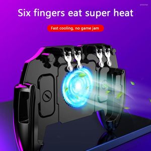 Game Controllers ABS 6 Fingers Gamepad Mobiltelefon Footing Gaming -knapp Triggers med kylfläkt för PUBG Controller Joystick