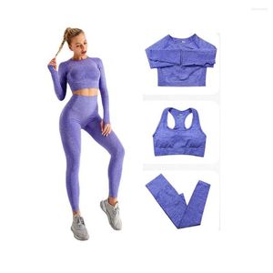 Aktiva uppsättningar 2/3/5 PC Sport Set Women Workout Clothing Gym Yoga Fitness Sportwear Crop Top Bra Seamless Leggings Wear Outfit Suit