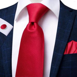 Papillon Hi-Tie Red Solid Large Cravatta da uomo Set Luxury Silk Wedding For Men Fashion Design Hanky Gemelli Cravatta di qualità