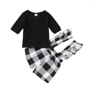 Clothing Sets Infant Baby Girls Overalls T-shirt Set Half Sleeve Crew Neck Plaid Casual Daily Outfit 0-24 Months