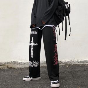Pantaloni da donna Autunno Punk Hippie Gamba larga Donna Gotico Harajuku Streetwear Anime Street Style Mall Goth Pantaloni con stampa nera Hip Hop