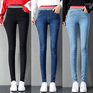 Jeans feminina feminina plus size moda macia para mulheres altas cintura elástica skinny jeap fotp calça femme calças