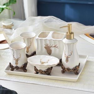 Bath Accessory Set European Style Ceramic Bathroom Hardware Tooth Cup Holder Soap Dish Liquid Dispensers Paper Accessories