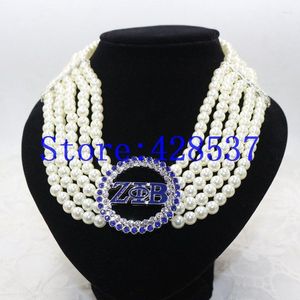 Choker Greece Greek Sorority Zeta Phi Beta Symbol Royal Blue White Crystal Pearl Jewelry Multilayered Necklaces