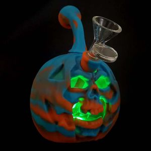 Hosahs Pumpkin Form Silcone Skull Head rakt långvarig vattenrör med glasskål Hopah Bubbler Bubbler