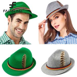 Czapki czapki/czaszki niemieckie Oktoberfest Fedora unisex Panama Jazz Feather Feel Hat Monachent Beer Hats Halloween Cosplay Capplay Capplay Capplay For Men Woman Prezent T221013