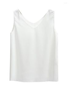 Kvinnors tankar Två lager Chiffon Tank Top Women 2022 Summer Fashion V-ringning Versatile Solid Loose Casual Sexy Tops For Female Clubwear