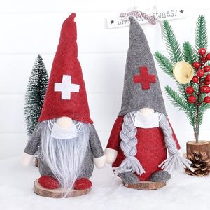 Christmas Doctor Nurse Gnome Plush Ornamentos suecos Santa Natal Decor Holiday Home Party Decoration Gifts
