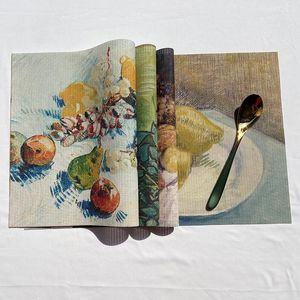 Table Mats Oil Painting Fruit Background Place For Dining Table/Kitchen Waterproof Heat-Resistant Washable Outdoor Dinner