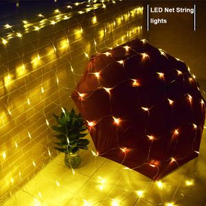 LED -julsträngslampor Net Lights 8 -lägen 110V 220V MESH Juldekorativa lampor för Xmas Trees Bushes Wedding Garden