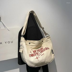 Evening Bags 90s Fashion Y2K Medium Size School Book Crossbody Bag Female Big Capacity Canvas Fabric Embroidery Hobo Slouchy Shoulder