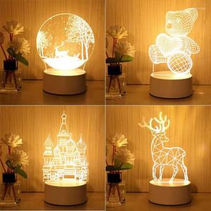 Luci notturne 3D Stereo Illusion Light Creative Cartoon Mini Warm Lampada da tavolo a Led in acrilico Decorazione dinosauro lunare