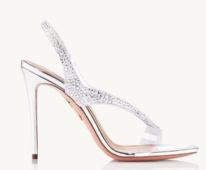 Moda verão bebê arcos de cristal izzy sandália sapatos femininos salto stiletto sexy senhora noite salto alto casamento nupcial EU35-43.BOX