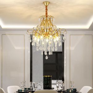 Chandeliers Modern Luxury Crystal Ceiling Chandelier For Dining Room Farmhouse Foyer Home Gold Decor Nordic Kitchen Iron Pendant Lamp Black