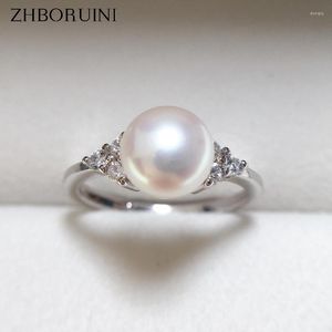 Cluster-Ringe ZHBORUINI 2022 Einfache Perle Ring Echte Natürliche Gold Silber Farbe Frauen Schmuck Klar Zirkon Diamant Geschenk