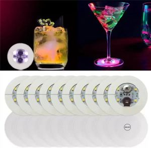 Sottobicchieri LED novità Illuminazione 6cm 4 LED Glow Bottle Lights Fantasy Sticker Coaster Discs Lampada per la festa di Natale Wedding Bar Decor