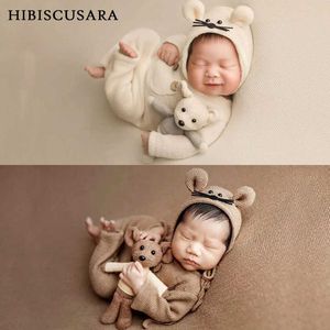 CAPS HATS Nyfödda Baby Photography Clothing Set Infant Boy Girl Photo Clothes Outfits Mouse Set Hat Rompers Doll W221014