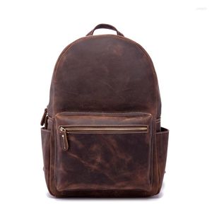 Backpack Genuine Leather Mini Men Women Business Business Bagpack de 13 polegadas Bolsa de laptop Crazy Horse Viagem Mão casual mochila