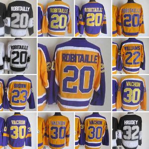 1967-1999 영화 레트로 CCM 하키 저지 자수 20 Luc Robitaille 30 Rogatien Vachon 32 Jonathan Quick 23 Dustin Brown 22 WILLIAMS Vintage Jerseys