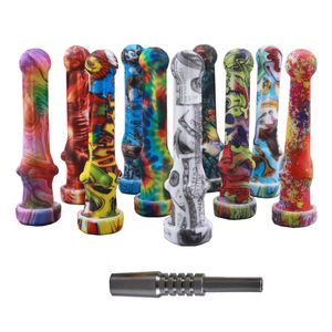Colorful Cartoon Smoking Silicone Dab Straw Pipes Micro Silicon NC With Ti Tips and Cap 14mm Joint Dabber Accessories