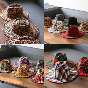 Beanie/Skull Caps 2022 New Fedoras Hats för män unisex bowler hattar tuo-tonade leopard bälte mode damer hatt fedoras jazz cap 9.5 cm brim t221013