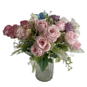 One Faux Flower Cherry Rosa 7 Cabe￧as por simula￧￣o Bunche Rose Spring Rose para casamentos Flores artificiais decorativas em casa