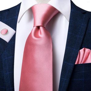 Bow Ties Hi-Tie Pink Men's Tie Set Luxury Silk Solid Large Coral For Men Fashion Design Hanky Cufflinks Wedding Gift