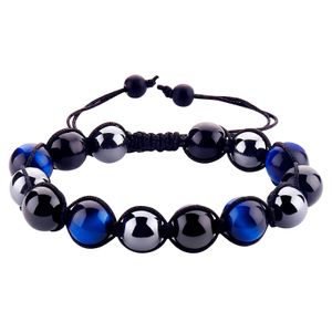 Fashion Natural Stone Strand Bracelet Tiger Eye Triple Protection Hematite and Obsidian Bracelet Health Balance Healing Soul Jewelry