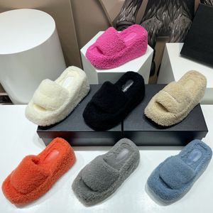 Neue Herbst Winter Mode Hausschuhe Flauschige Damen Designer Wolle Winter Pelz Pelzigen Warme Buchstaben Sandalen Frauen Bequeme Mädchen Slipper