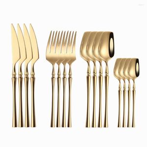 Dinnerware Sets Mirror Golden Cutlery Set Travel Fork Spoons Knives Western Flatware Kitchen Tableware Bright Gold Utensils Dropshopping