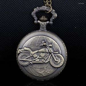 Pocket Watches Bronze Motorcykelbil Mönster Quartz Watch Classic Men Necklace Pendant FOB Gifts for Women